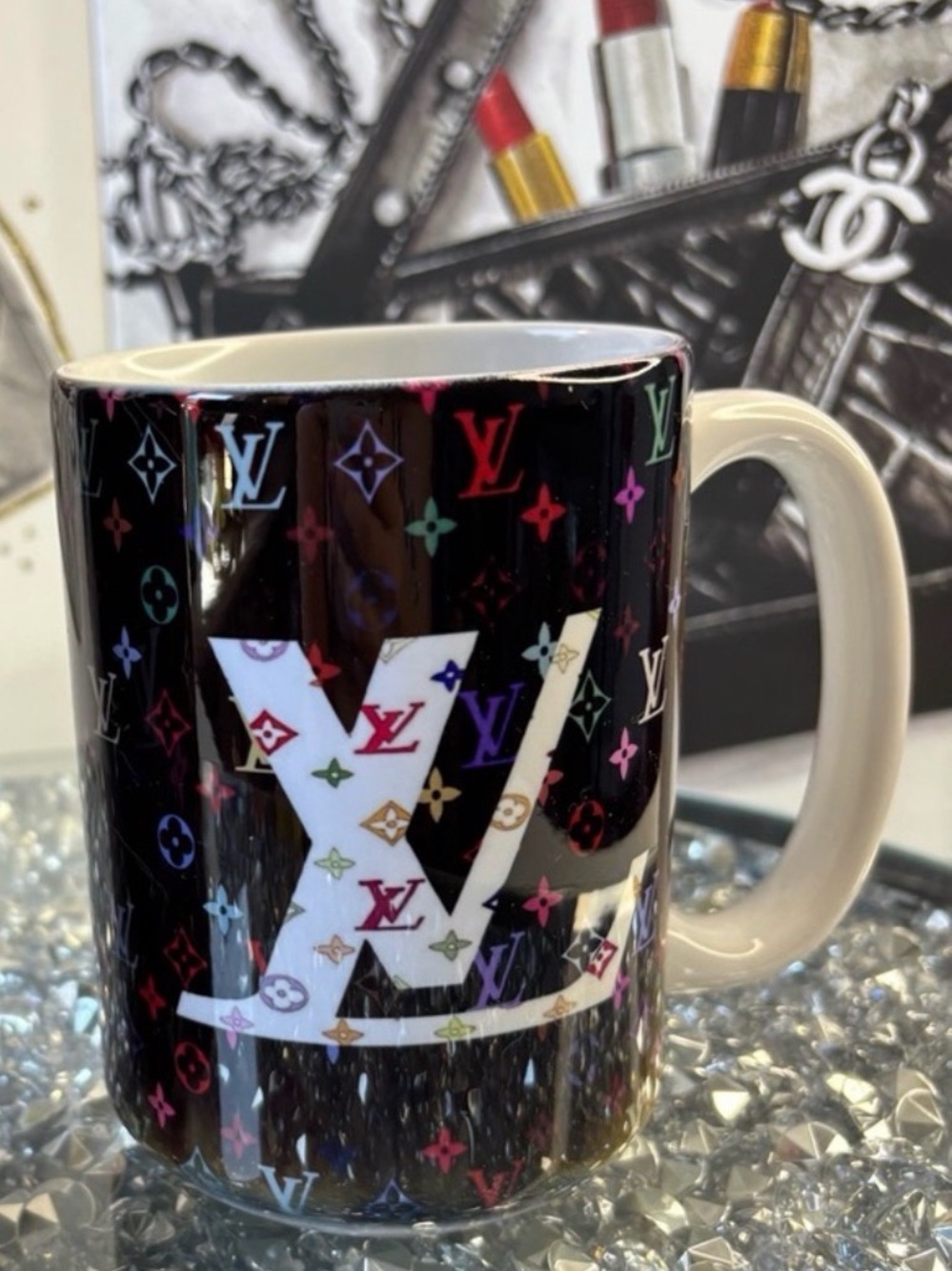 Black Mug with Multicolor Monogram Price Firm - Picture 2 of 3